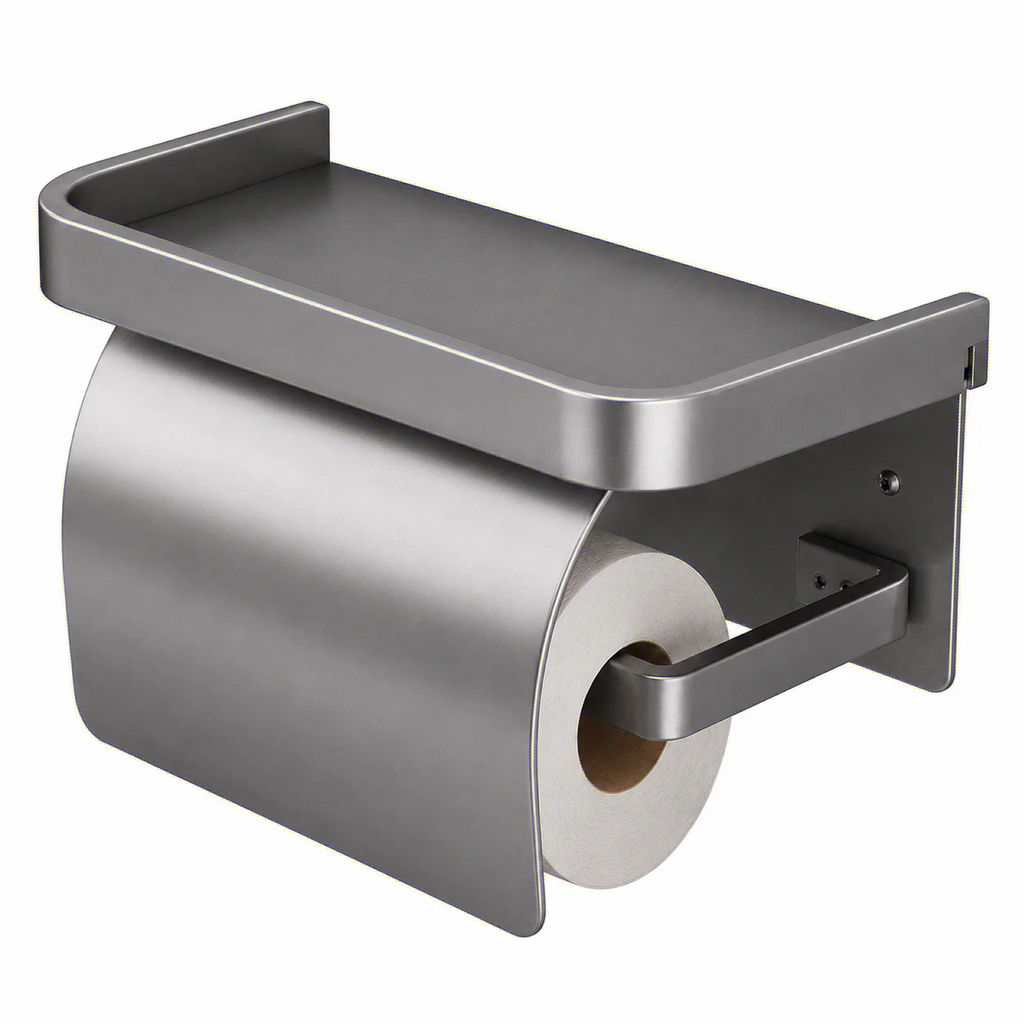 Self Adhesive Toilet Paper Roll Holder with Storage Rack Perforated Installation Tissue Holder Toilet Paper Holder Oasis Select