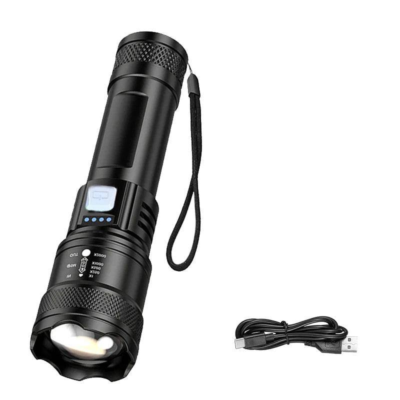 Tactical LED Flashlight 2000LM USB-C Rechargeable Zoomable Torch