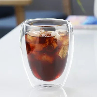 250-450ml Double Wall Glass Cup Round Style Solid Color Beer Milk Coffee Heat Resistant Water Cups Transparent Mug Glass Mug Oasis Select 350ml-No-handle 301-400ml