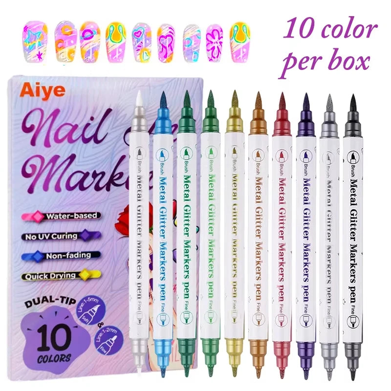 12Pcs/Set Nail Acrylic Graffiti Pen 12 Color Nail Marker DIY 3D Nail Art Drawing Pen Abstract Line Manicure Tool Painting Liner Oasis Select 10Pcs Set