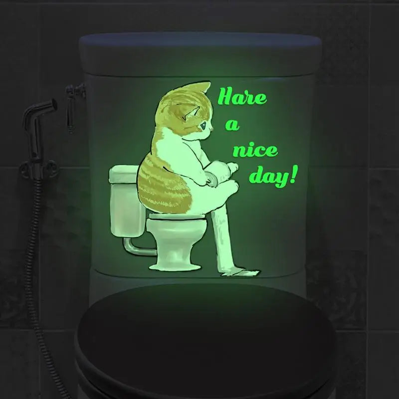 1PC Funny Cat Sticker Glow in the Dark Cat Squatting Toilet Decal English Slogan Toilet Sticker Self-Adhesive Sticker Home Decor Oasis Select A3