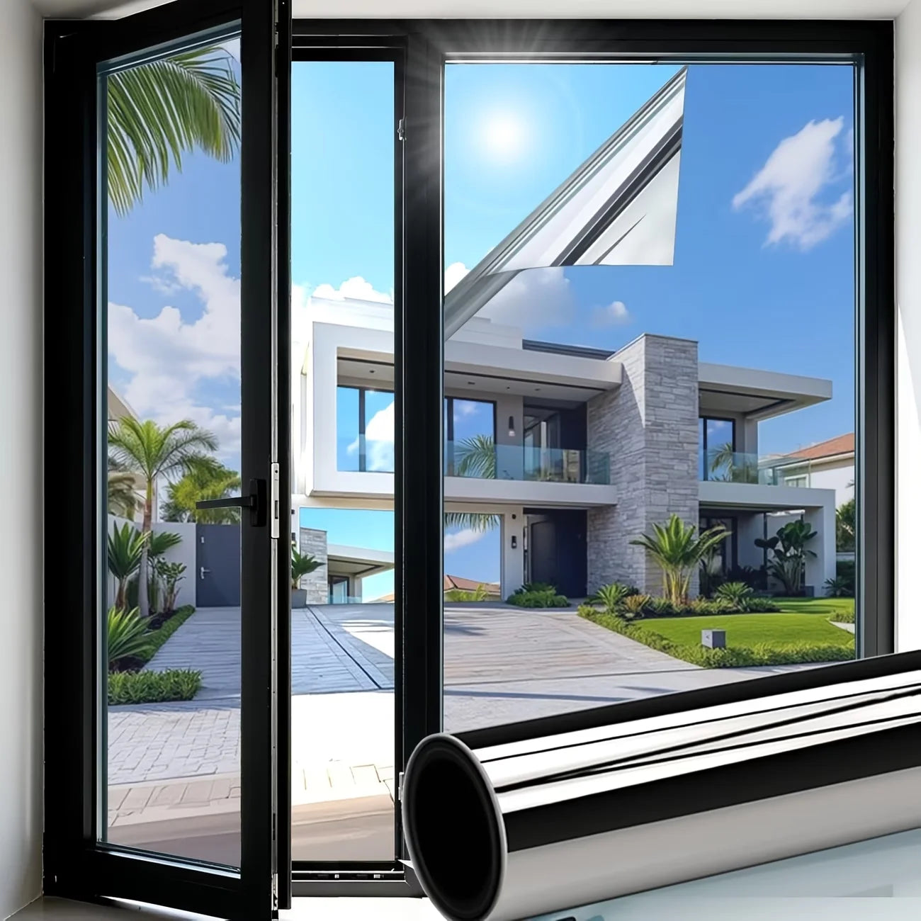 Heat-Insulating UV-Protective One-Way Privacy Sun-Shading Window Film Is Suitable For Home Balconies And Glass Surfaces. Oasis Select
