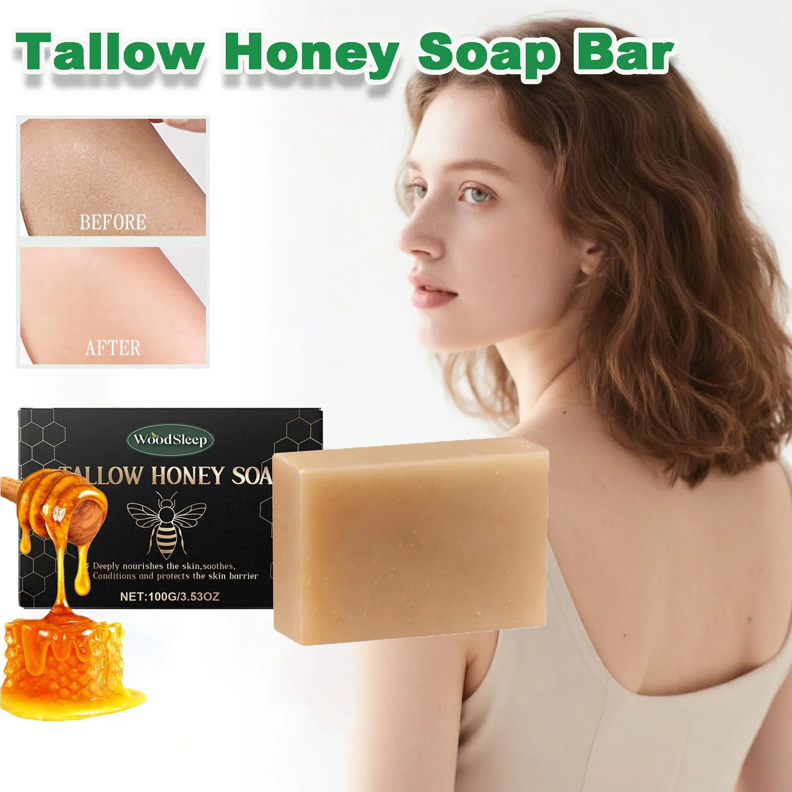 Tallow Honey Soap Bar Gentle Cleansing Bar for Face & Body Rich Lather Moisturizing Redness Relief Soften Smoothing Skin Care Oasis Select