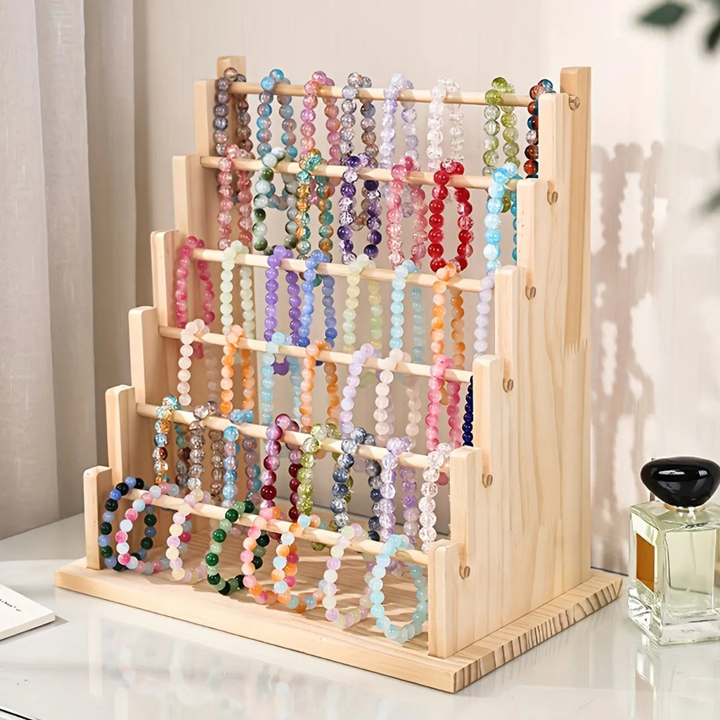 Vintage wooden bracelet storage rack, stepped bead display rack, jewelry storage rack, watch hair clip and headband display rack Oasis Select