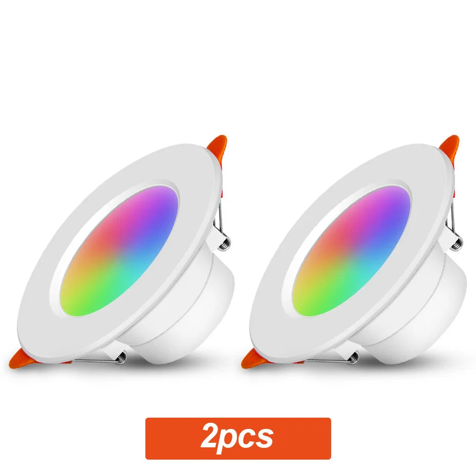 AC85-265V RGB Smart Bluetooth LED Downlight 10W 1/2/4Pcs Recessed LED Ceiling Light CCT Dimmable RGB Spotlight Lighting Decor Oasis Select 2 Pcs