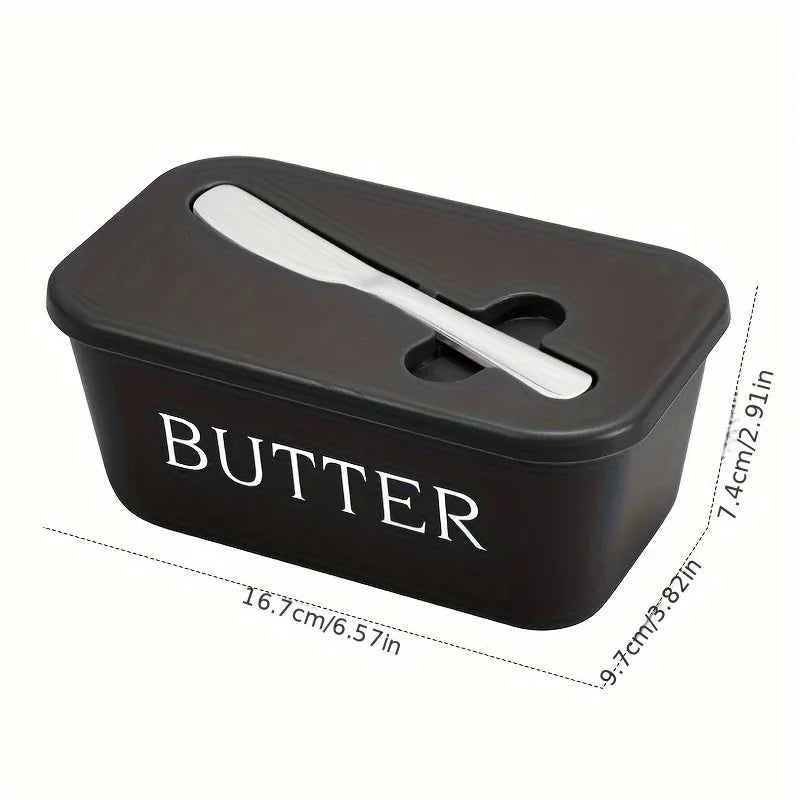 1pcs Butter Container Box with Knife Simple Restaurant Sealed Storage Box Knife Butter Slicer Tableware Oasis Select black