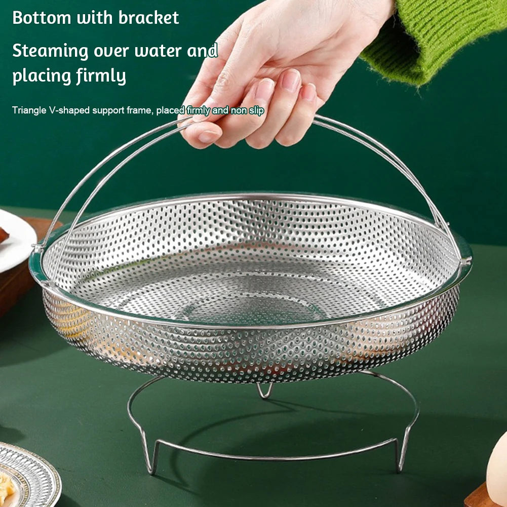 Stainless Steel Steaming Tray & Drain Basket with Handles