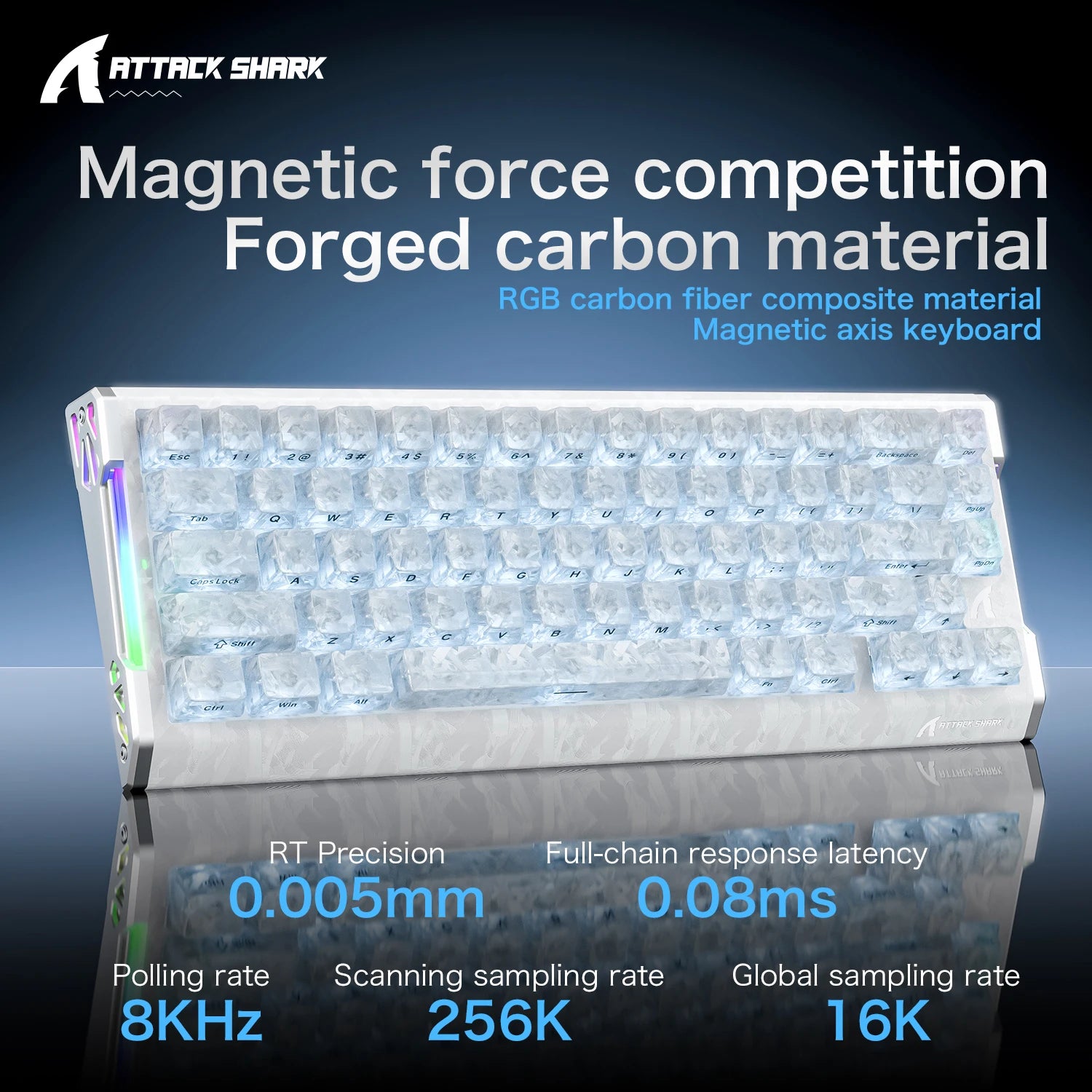 ATTACK SHARK R68HE Magnetic Switch Wired Mechanical Keyboard, 0.08ms Latency, 8000Hz, Forged Carbon Fiber, RGB Gaming Keyboard Oasis Select