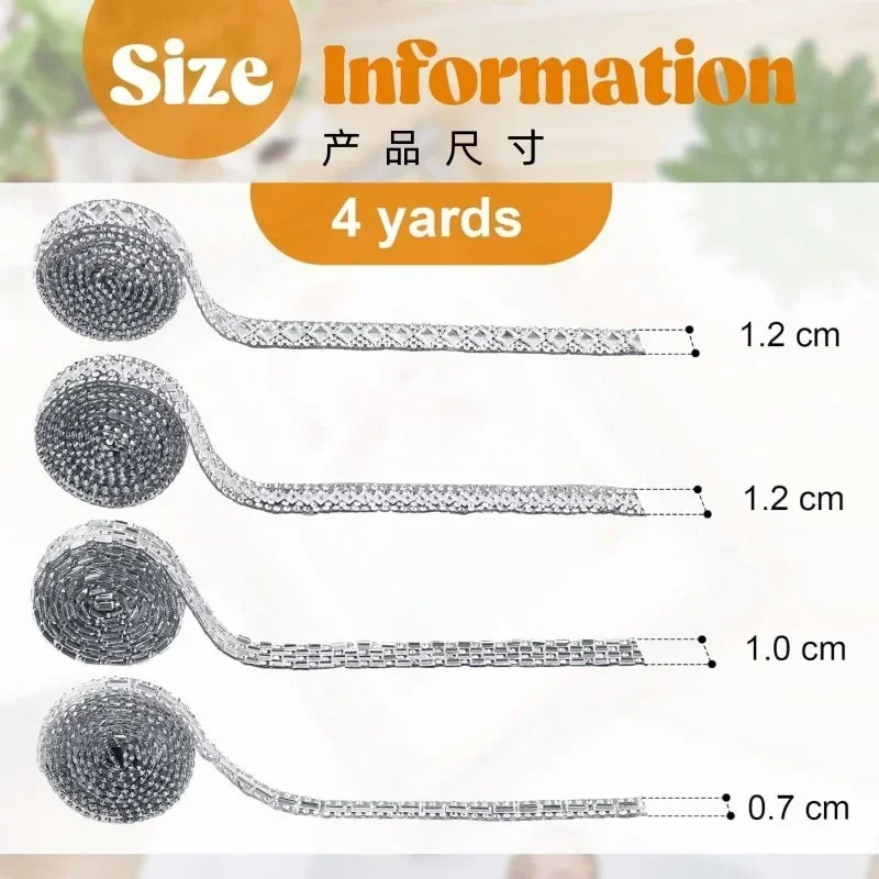 1Yard Glitter White Crystal Rhinestone Tape Trim Self-Adhesive Glass Appliques Diamond Sticker for Dress Shoe Adornment Ribbon Oasis Select