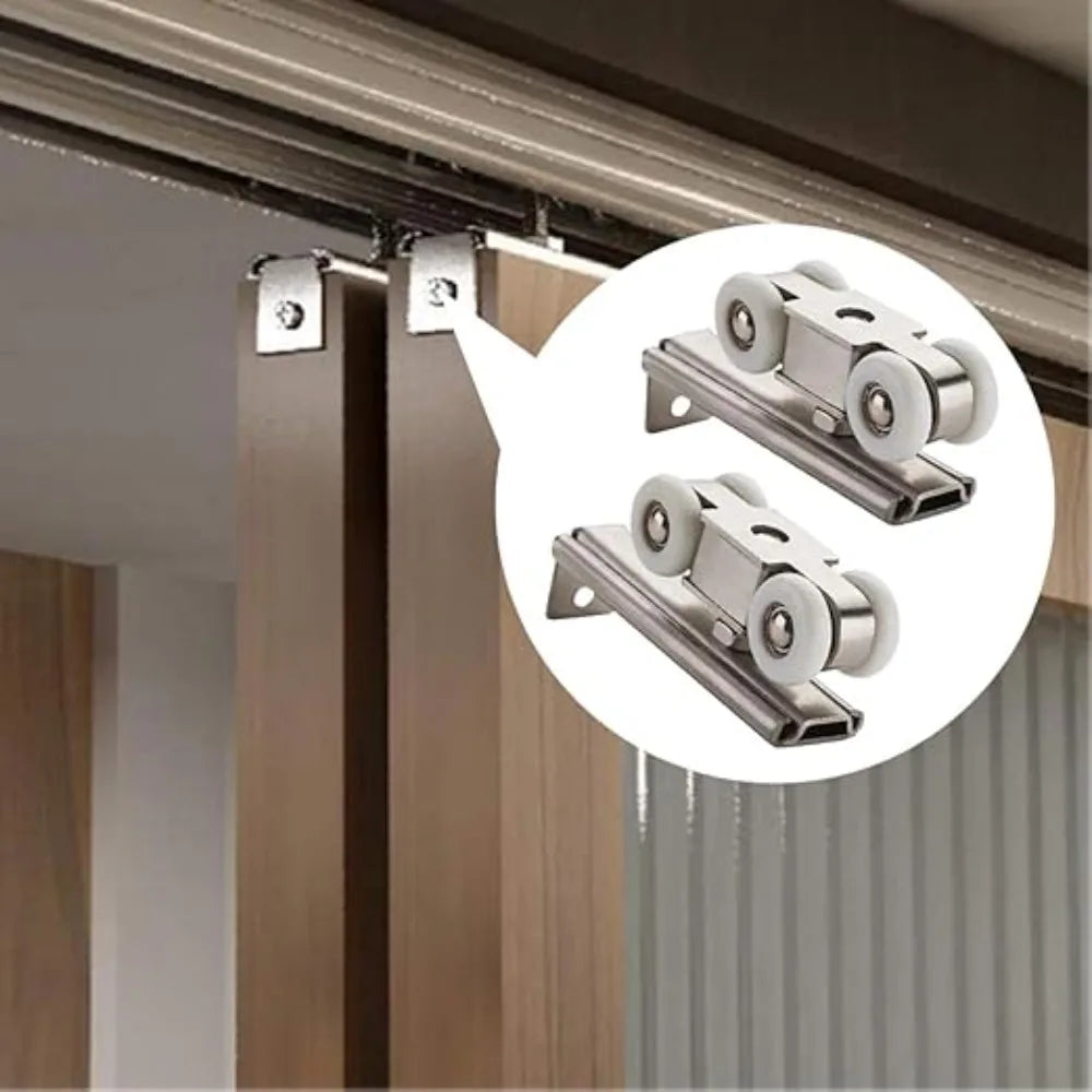 2pcs/set Sliding Door Roller Hardware Slide Doors Pulley 4 Wheels Home Room Wood Door Hanging Wheels Rail Track Pulley Oasis Select