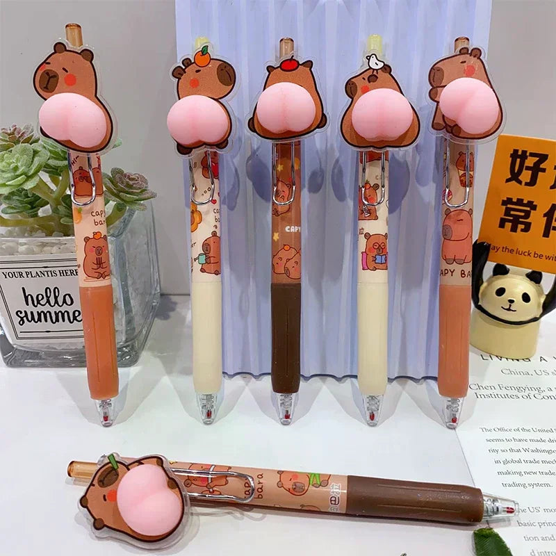 1Pc Cartoon Capybara Butt Pressing Neutral Pen Funny Writing Pens Quick-Drying Writing Smooth Kawaii Pens Aesthetic Stationery ﻿ Oasis Select