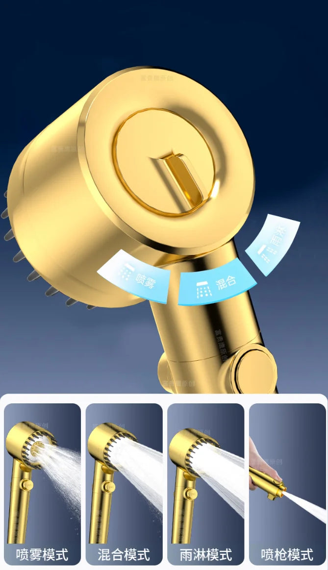 New Gold 3 Modes High Quality New Pressurized Shower Head Filter Water Saving Durable Anti-blocking Universal Shower Set Oasis Select