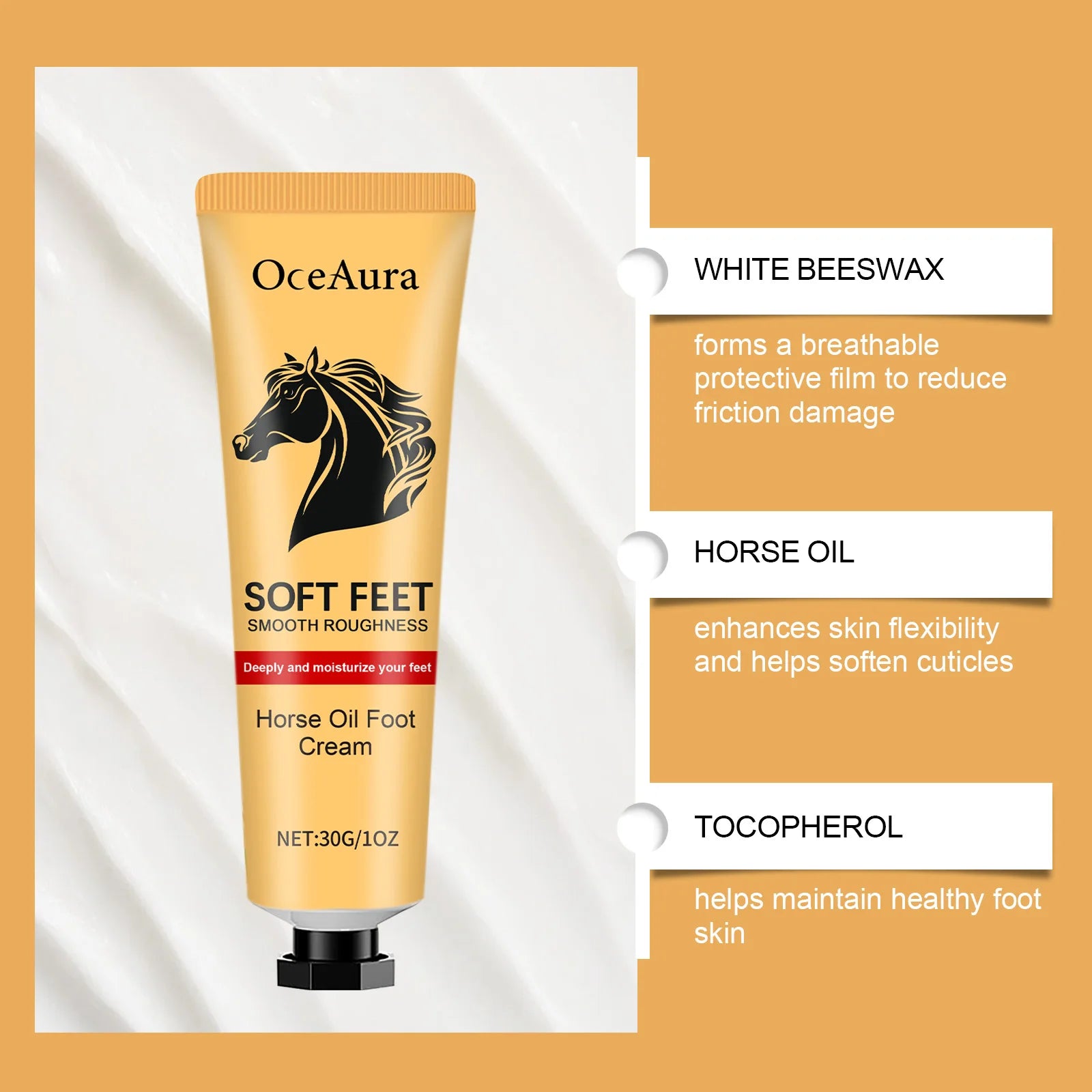 Horse Oil Anti Crack Foot Cream Repair Chapping Heel Callus Removal Exfoliation Nourish Smooth Anti-Drying Hand Feet Skin Care Oasis Select