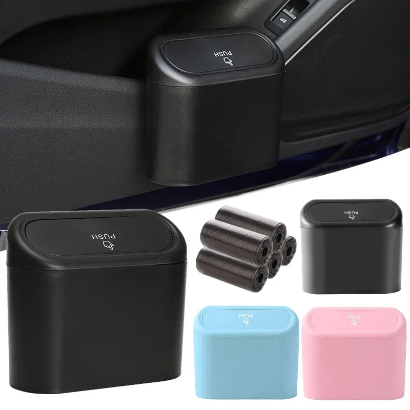 Car Trash Can with Lid Hanging Dustbin Garbage Box Car Interior Storage Case Trash Door Seat Clip Stand Holder Car Accessories Oasis Select