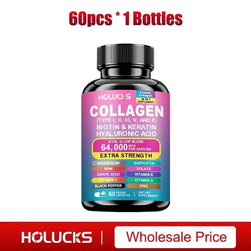 High Strength Collagen Complex, with Biotin, Hyaluronic Acid, Antioxidant, for Firm Skin, Strong Joints, Bone, Hair and Nails Oasis Select 1 Bottle-60pcs