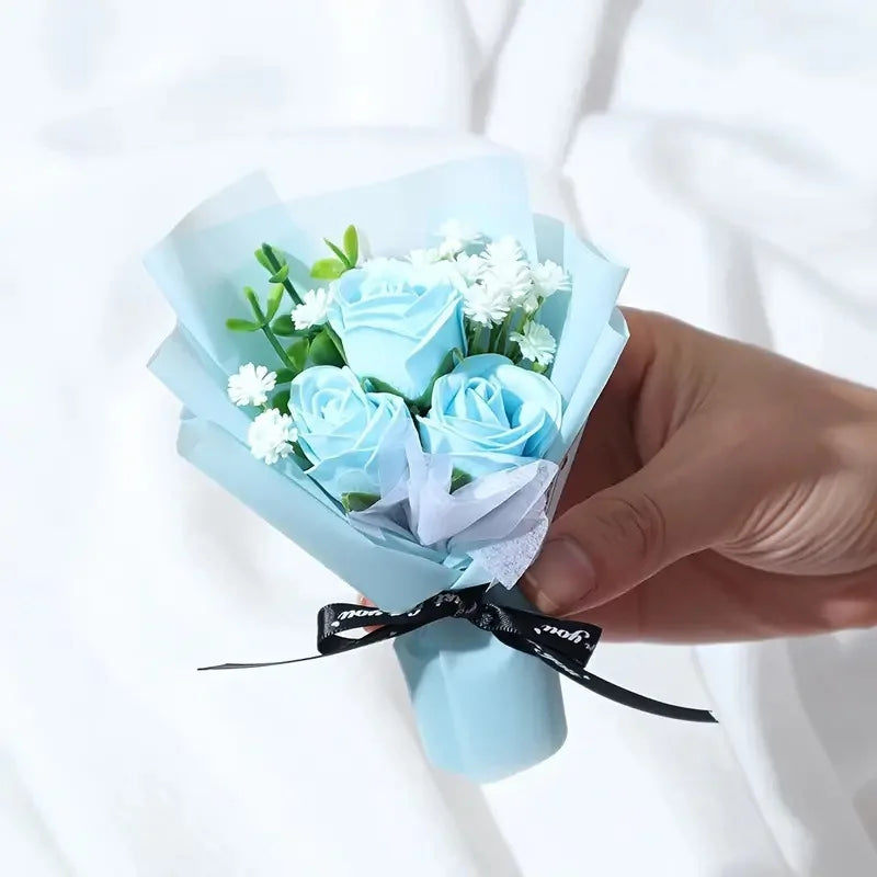 1 Mini Rose Bouquet, with good wishes, Valentine's Day, Mother's Day, Teacher's Day gifts, Artificial roses Oasis Select Blue
