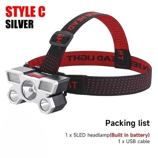 KDULIT 5 LED Rechargeable Headlamp | 18650 Battery & Waterproof