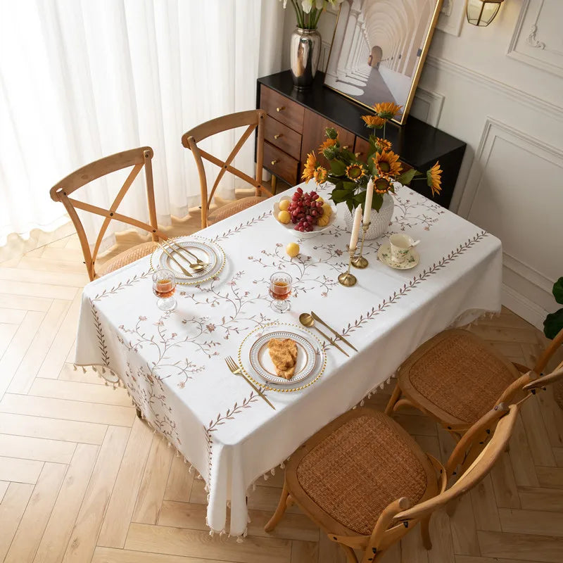 Plant Patterned Tablecloth with Tassel Decoration Minimalist Style for Dining Tables in Restaurants Rectangular Fabric Oasis Select