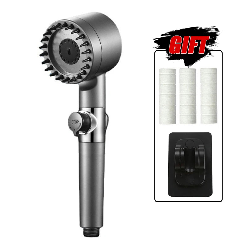 High-pressure shower head with massage brush filter 3 modes adjustable water spray Rain shower faucet Bathroom accessories Oasis Select Shower head set-C As shown