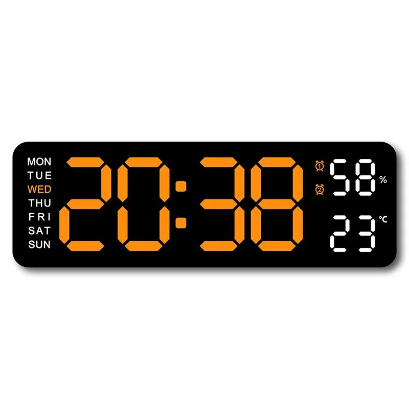9 Inch Large Digital Wall Clock with Temperature Humidity Display,Auto Dimmer,USB Powered,12/24H LED Alarm Clock for Home Office Oasis Select BO 9 inch
