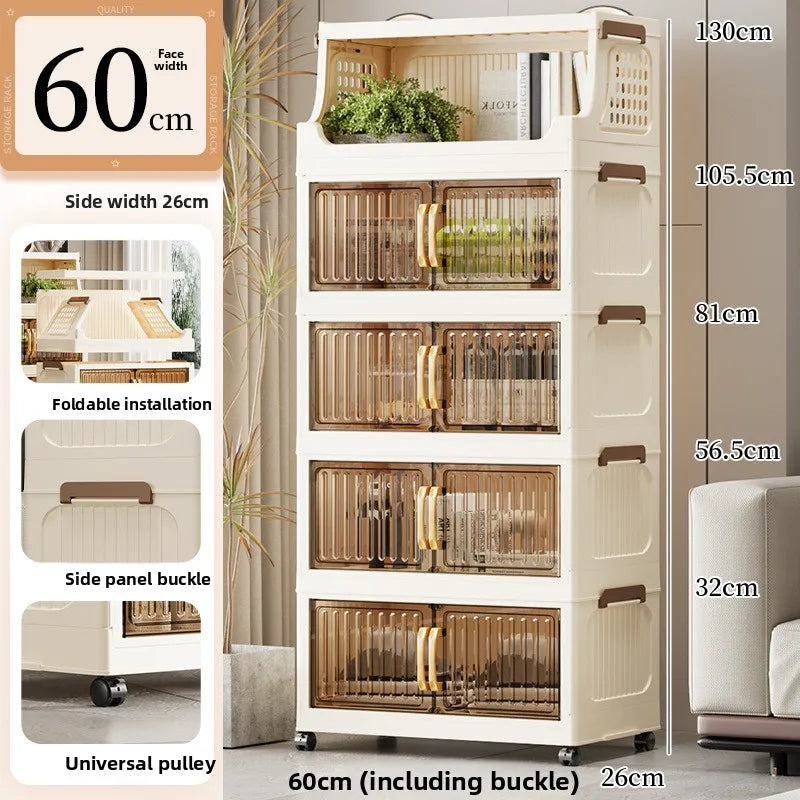 40-50-60 transparent household living room multi-layer mobile snack locker storage folding rack locker Oasis Select 60CM 1 plus 4