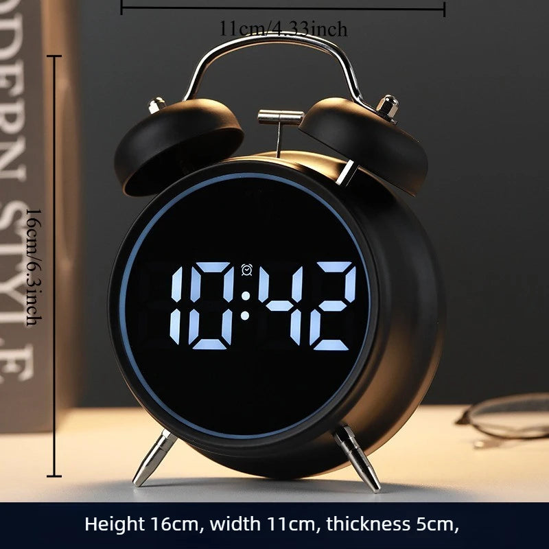 Student Alarm Clock with Ultra-Loud Volume Metal Bell for Hard-to-Wake-Up Individuals Multi-Functional and Pluggable Oasis Select Black