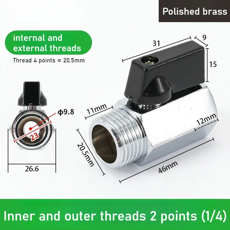 Mini Polished Copper Ball Valve PT1/8, 1/4, 3/8, 1/2 Switch Water Pipe, Gas and Electrical Dual Inside and Outside Oasis Select DN8 inside outside Polishing style