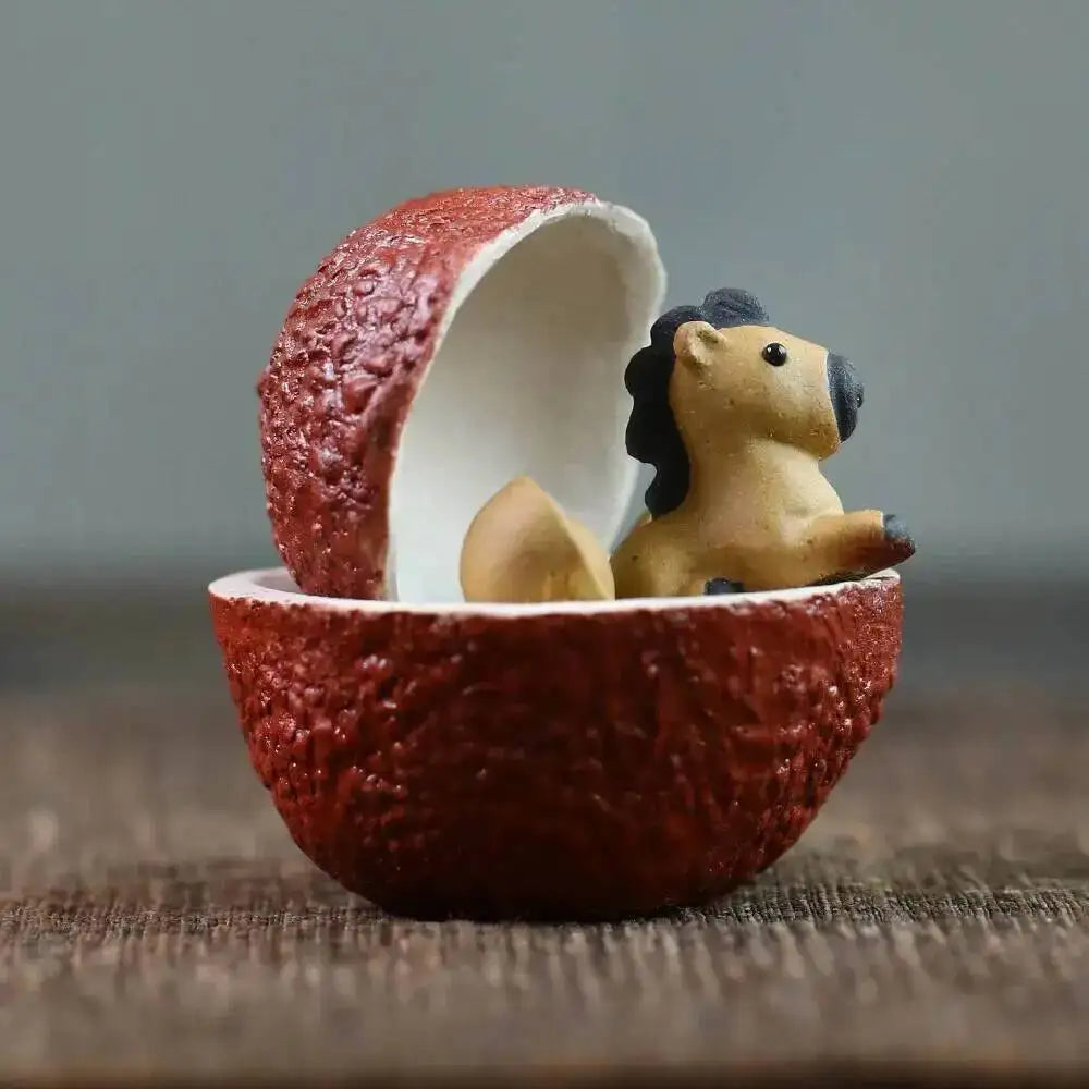 Purple Clay Tea Pet Horse Small Ornament Creative Fruit Lychee Tea Ceremony Tea Set Table Accessories Ceramic Decoration Instant Oasis Select little Yellow Horse