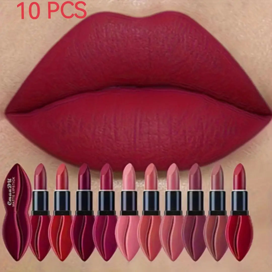 Matte Lipstick Velvet Lip Gloss 10pcs/set: Long-lasting Waterproof Plumping Multi-use Bright Red Tomato Red Y2K Valentine's Da Oasis Select