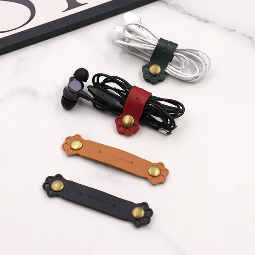 Earphone Cord Organizer Cute Animal Leather Cable Winder Cable Protector Clip Anti Loss Wire Ties Cat Claw Shape Oasis Select