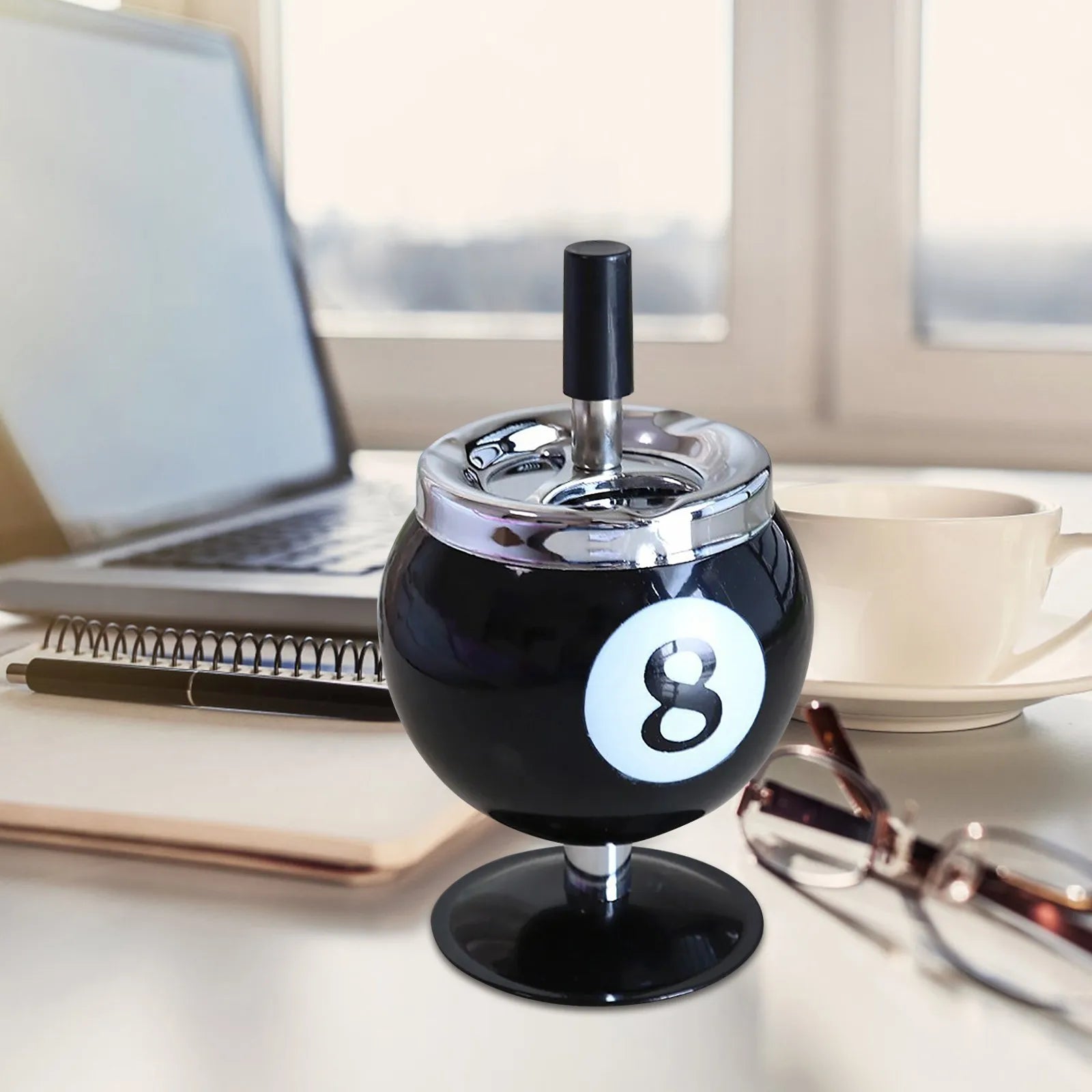 Ashtray Billiard Ashtray with Lid Windproof Automatic Extinguishing Decorative Ashtray for Home Restaurant KTV Bar Cigar Ashtray Oasis Select Black