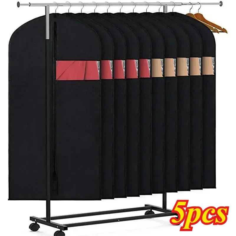 5PCS Dustproof Cloth Cover Bags Clothes Hanging Garment Dress Suit Coat Dust Cover Home Storage Bag Pouch Case Organizer Oasis Select
