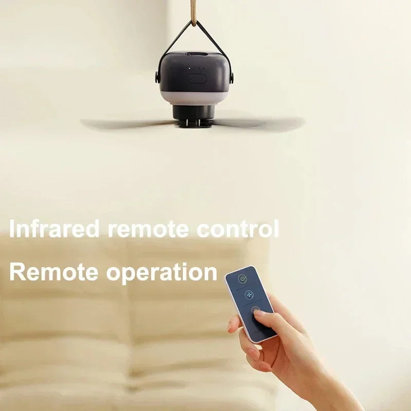Portable Camping Ceiling Fan – Rechargeable, Remote & LED