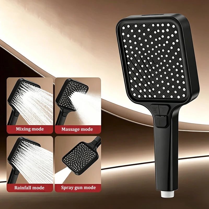 4-Mode Square Handheld Showerhead – High Pressure & Rainfall