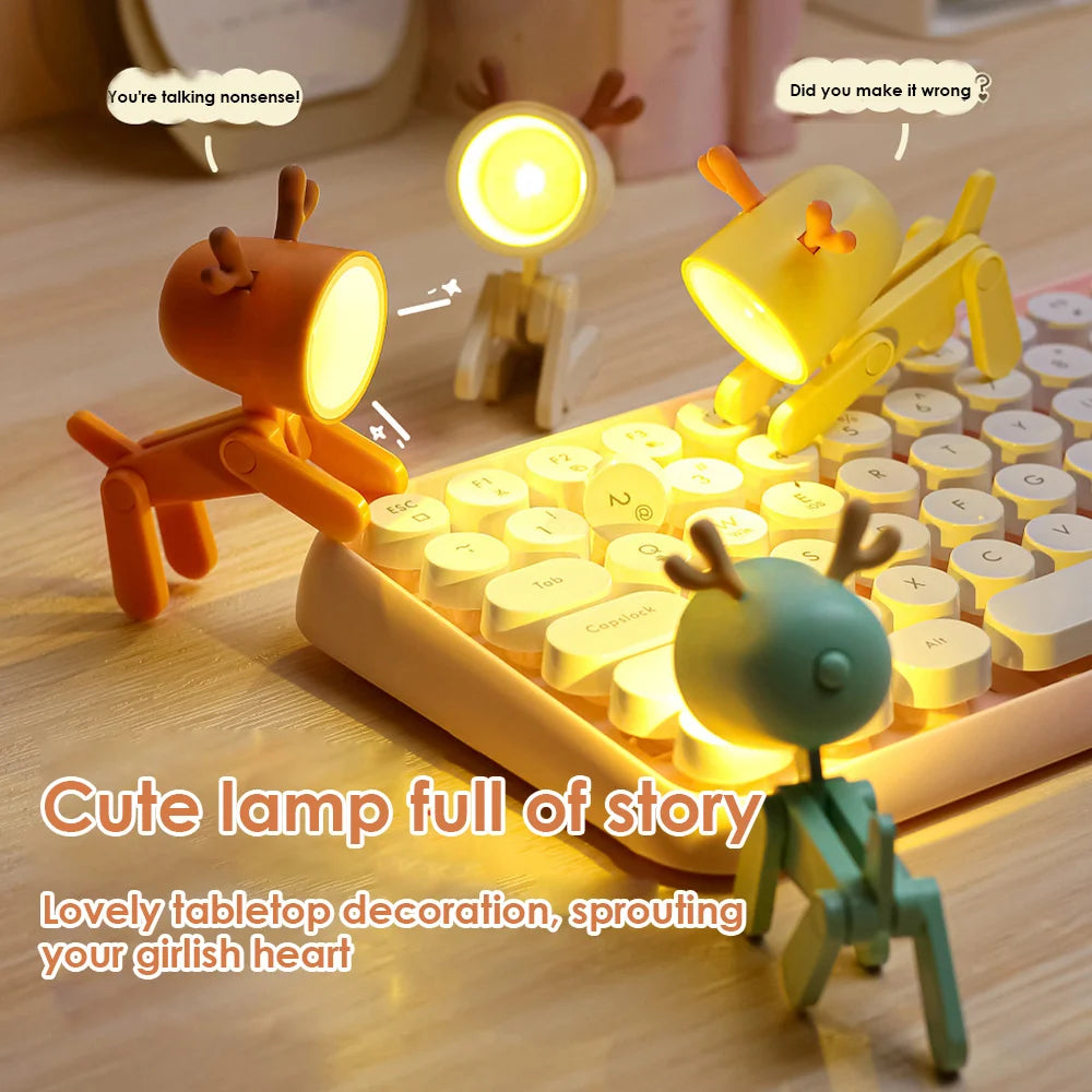 LED Night Light Mini Cute Pet Light Student Gift Cartoon Pet Folding Table Lamp Room Bedside Bedroom Living Room Decor Oasis Select blue deer