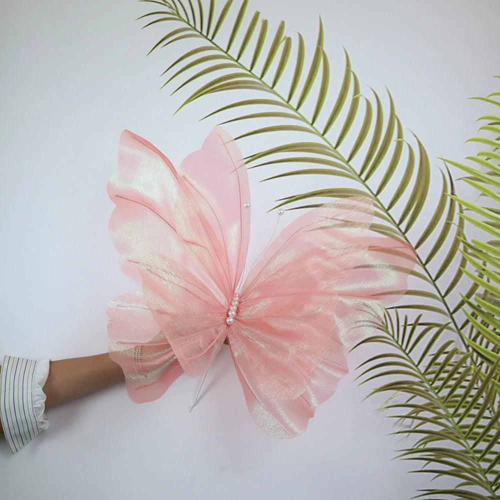 50cm Big Simulation Butterfly 3D Outdoor Shopping Mall Wedding Festival Decoration Hollow Large Hanging Gauze Fake Butterfly Oasis Select Orange 45-50cm