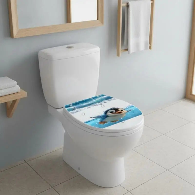 Waterproof Toilet Sticker Adorable Cartoon Penguin Seagull Underwater Print DIY Decal for Bathroom Toilet Lid Decor Oasis Select