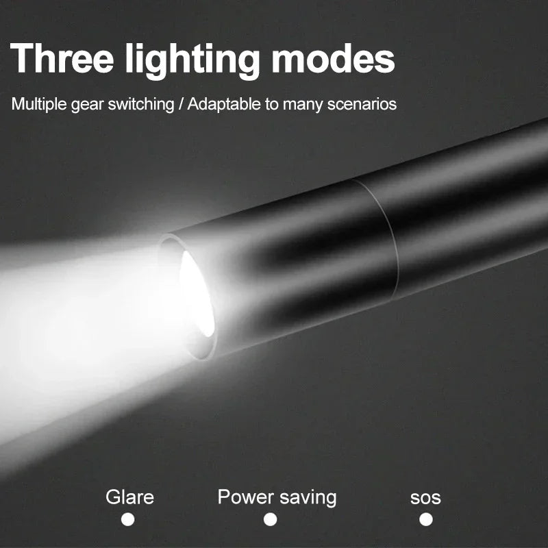 Mini Keychain Flashlight USB Charging Waterproof Pocket Torch Lamp 3 Modes Outdoors Strong light Camping Fixed-Focus Flashlight Oasis Select