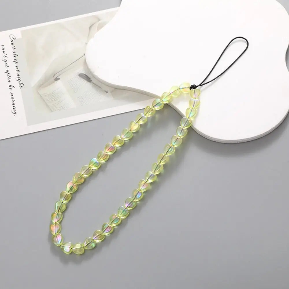 Cute Star Beaded Phone Chain Acrylic Beaded Korea Phone Pendant Lovely Coloful Anti-Lost Phone Chain Hanging Jewelry Girl Gift Oasis Select green-heart