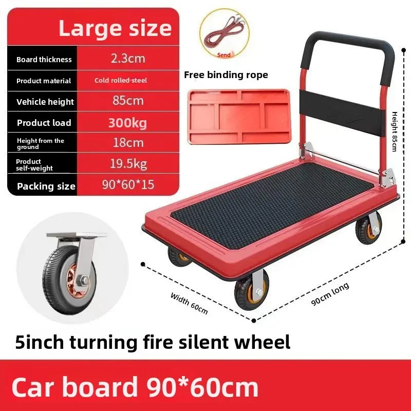 Multi-functional Silent trolley Steel trolley Pull goods Folding flatbed truck Small trailer Truck Supermarket storage Oasis Select Red-C-60-90-5