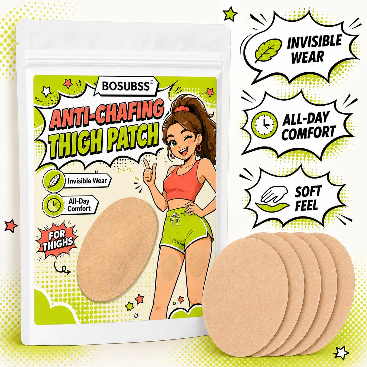 10Pcs Invisible Anti-Chafing Thigh Bands Transparent Soft Anti-Friction Leg Patches for Women Daily Wear Running Gym Oasis Select 10pcs