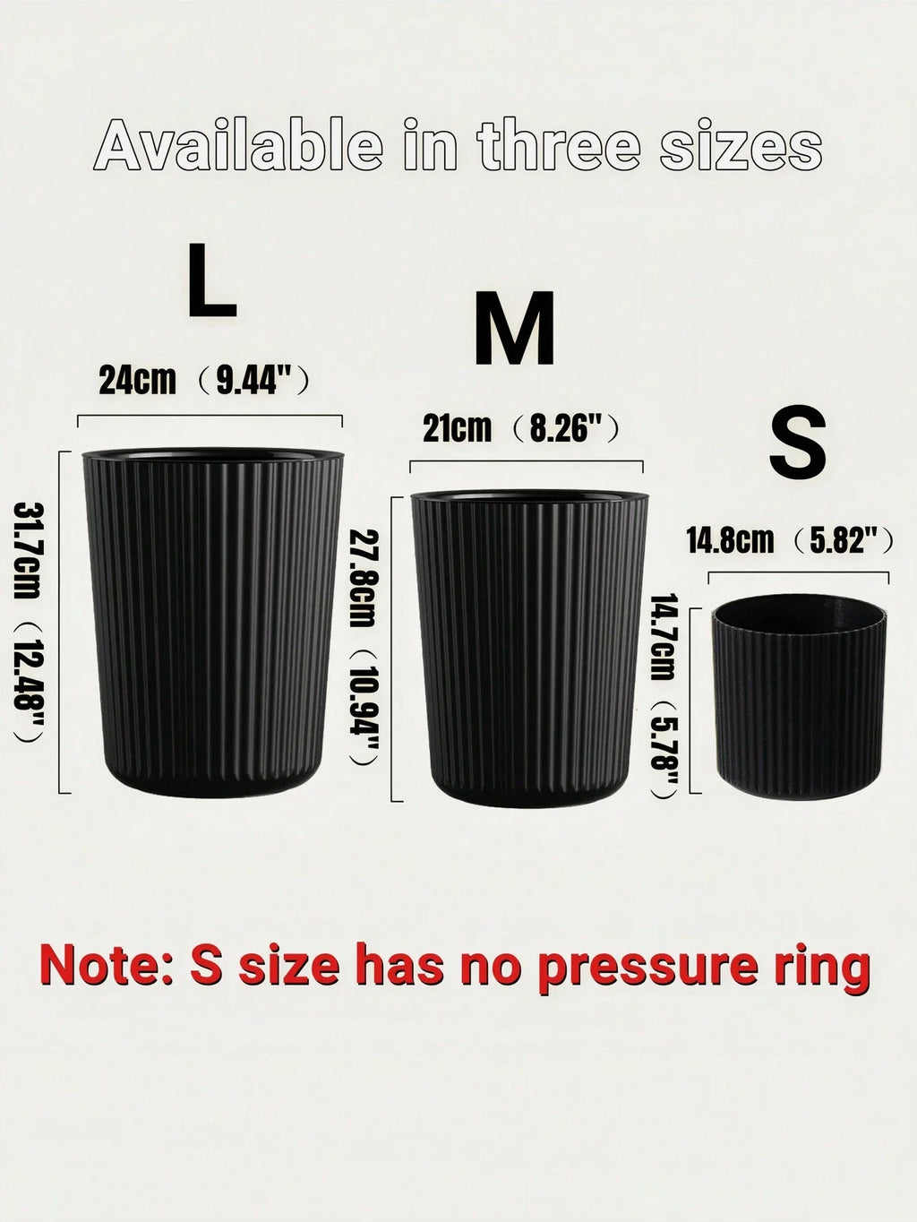 1pc Simple Striped Trash Can, Paper Basket Bin For Bedroom, Living Room, Bathroom, Waste Management Container Oasis Select black S