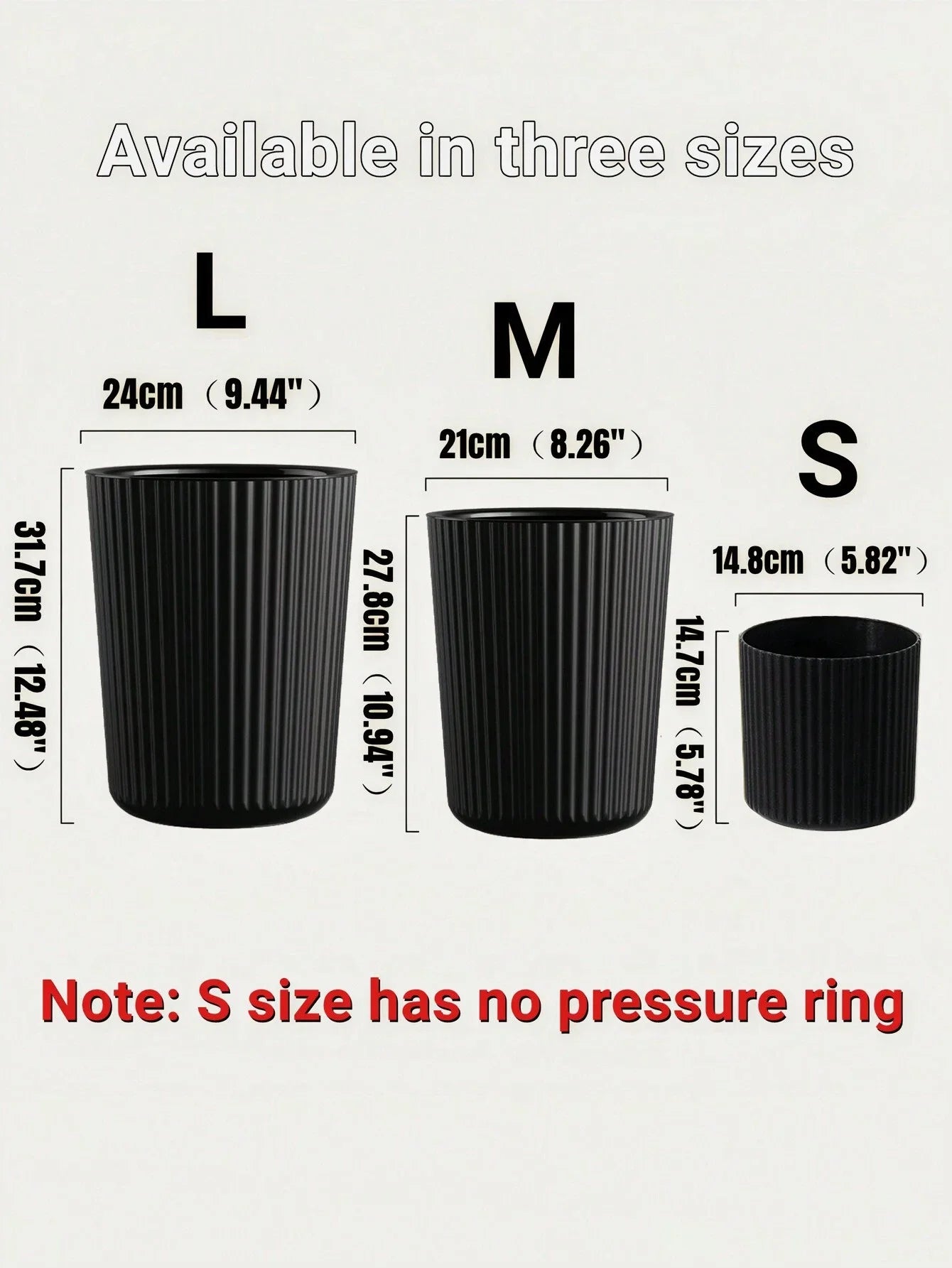 1pc Simple Striped Trash Can, Paper Basket Bin For Bedroom, Living Room, Bathroom, Waste Management Container Oasis Select black S