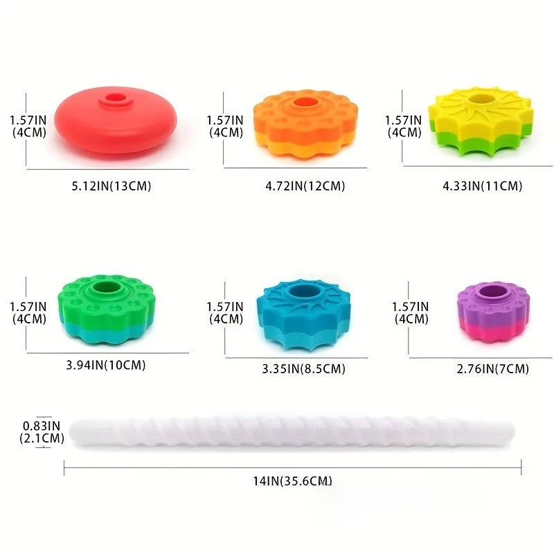 Montessori Rotating Rainbow Tower Baby Stacking Puzzle Toys Safety and Environmental Protection Colored Children's Toys Oasis Select