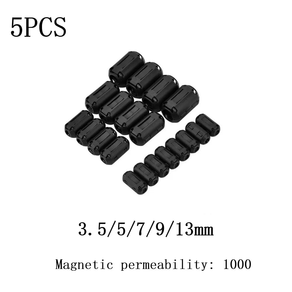 5Pcs 3.5/5/7/9/13mm Toroidal Core Ferrite Bead Clip Choke EMI RFI Noise Filter Clip For USB/Video Cable Power Cord Oasis Select