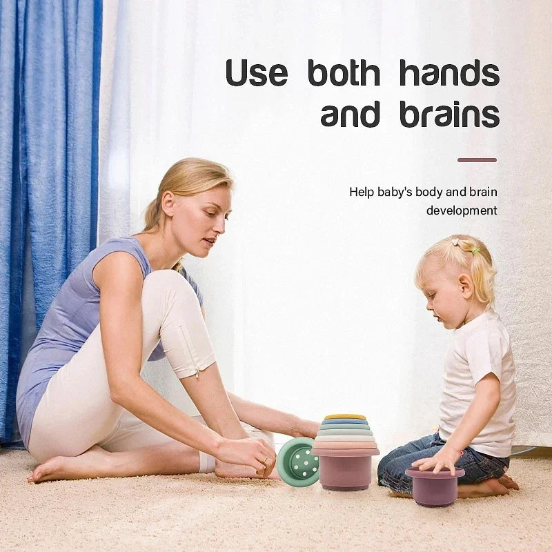 Baby Montessori Cup Stacking Toys Beach Pool Bathtub Educational Toys for Toddler Infant 0-12 Month Xmas Gift Oasis Select