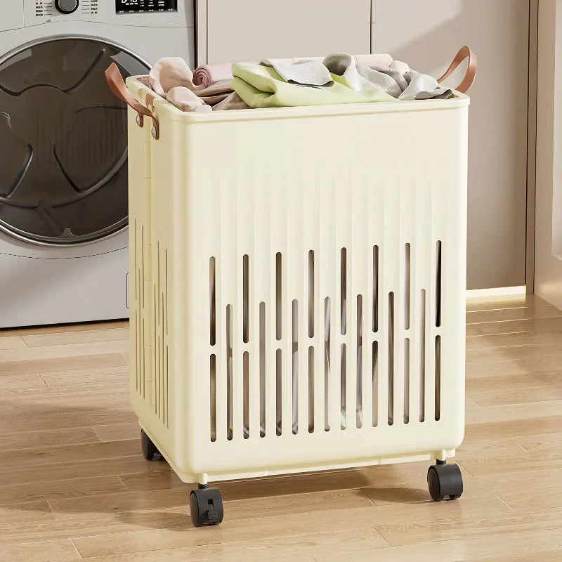 Foldable Open-Top Dirty Clothes Basket, Collapsible Wheeled Laundry Hamper, Space-Saving Organizer for Bedroom/Bathroom Oasis Select