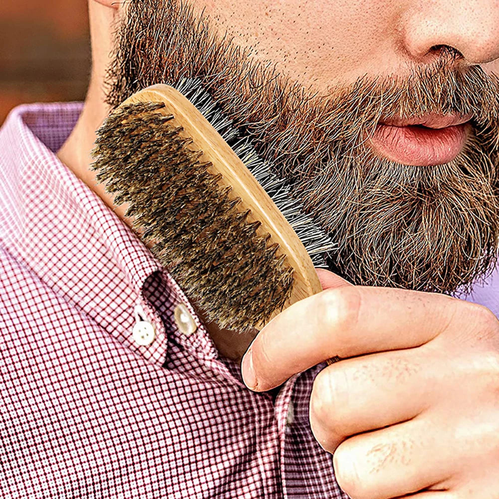1PC Men Boar Bristle Hair Brush S/M/L Natural Wooden Wave Brush for Male Beard Hairbrush Dual-purpose Double-sided Beard Brush Oasis Select
