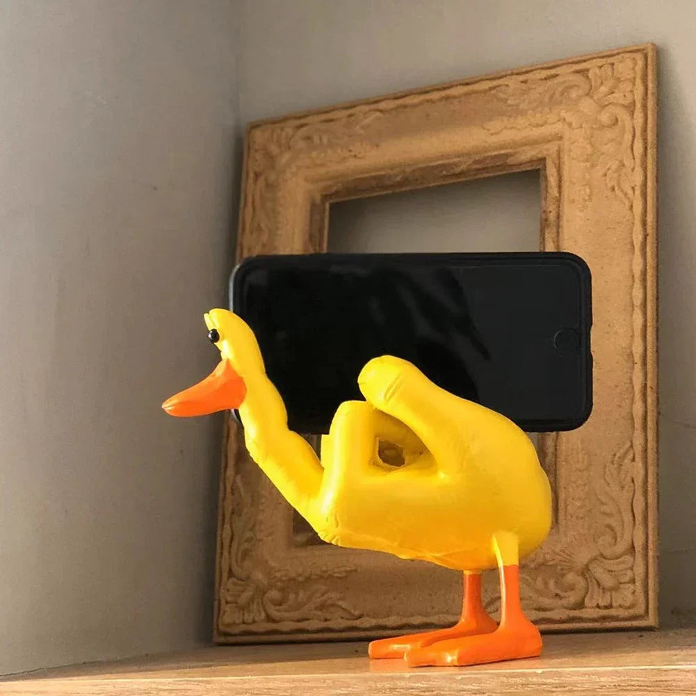 Middle Finger Cute Duck Figurine Funny Small Duck Sculpture Resin Craft for Home Garden Desk Decoration Oasis Select