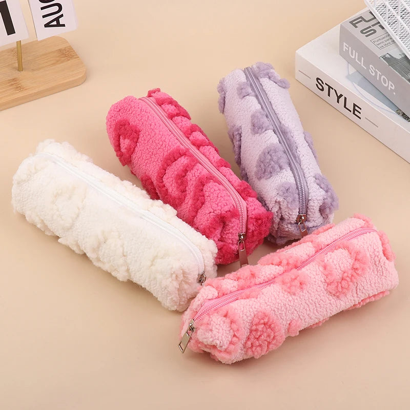 Plush Makeup Bag with Handle | Cute Love Print Travel Pouch Cosmetic Travel Bag Oasis Select